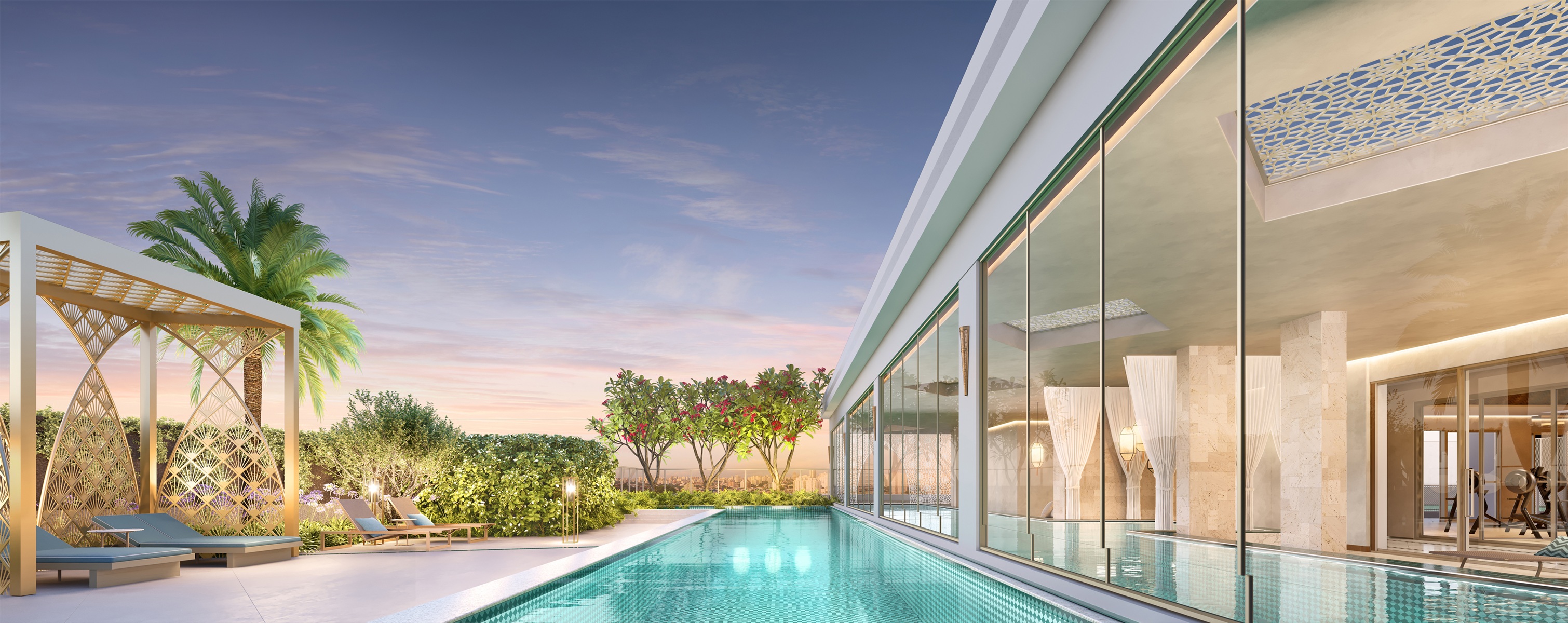 Piscina luxuosa em um condomínio de alto padrão